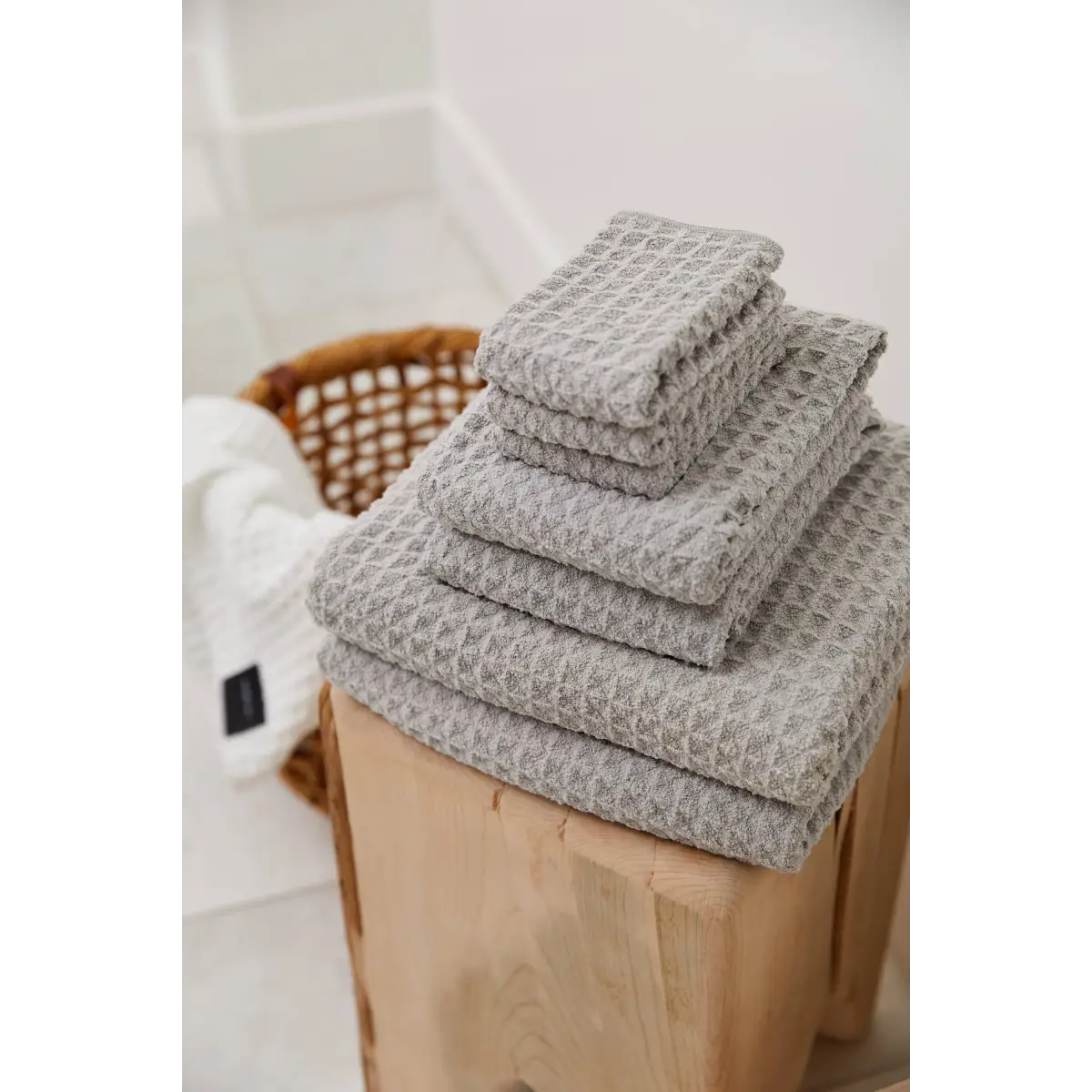 Luxury Waffle Bath Towel - Stone - Geometry