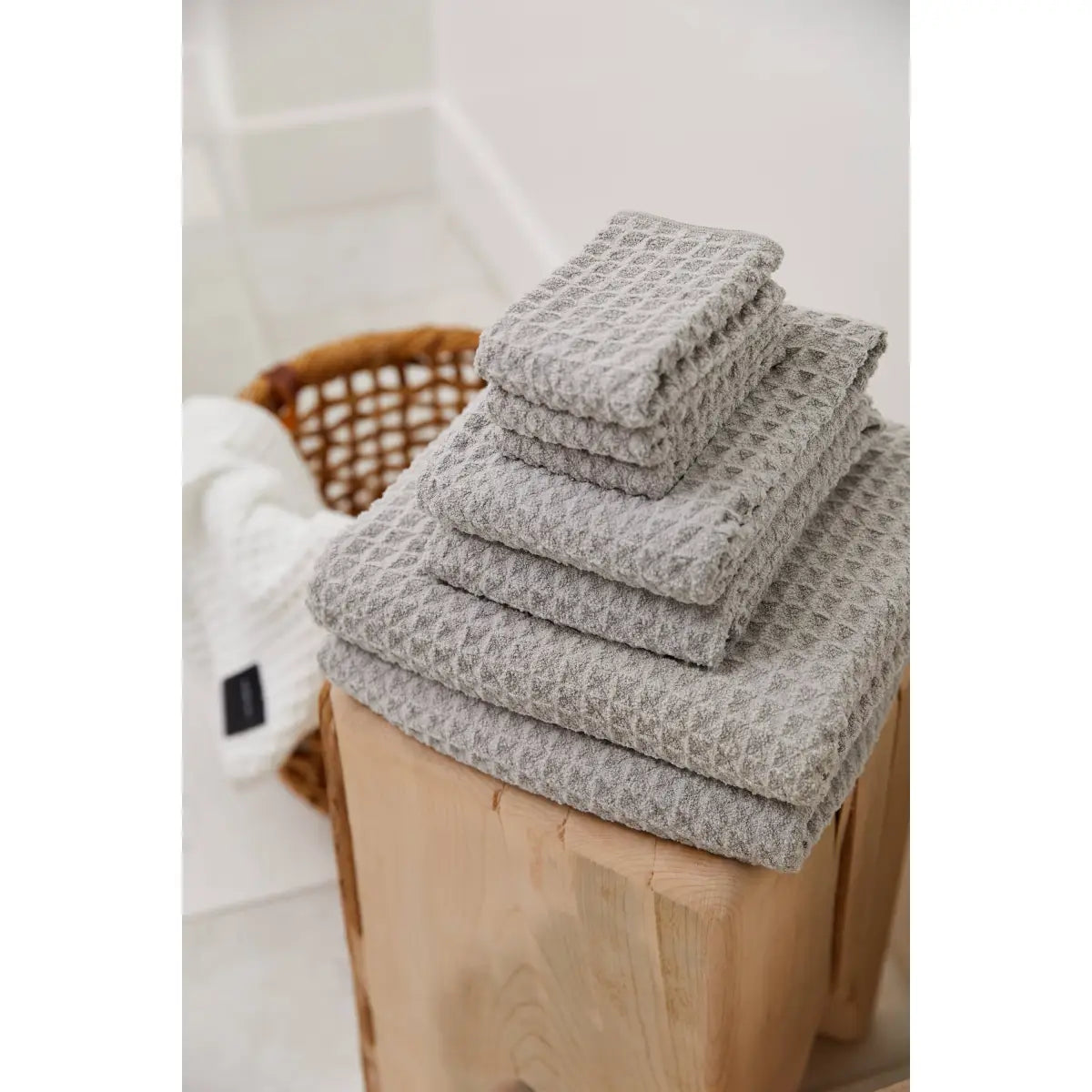 Luxury Waffle Bath Towel - Stone - Geometry