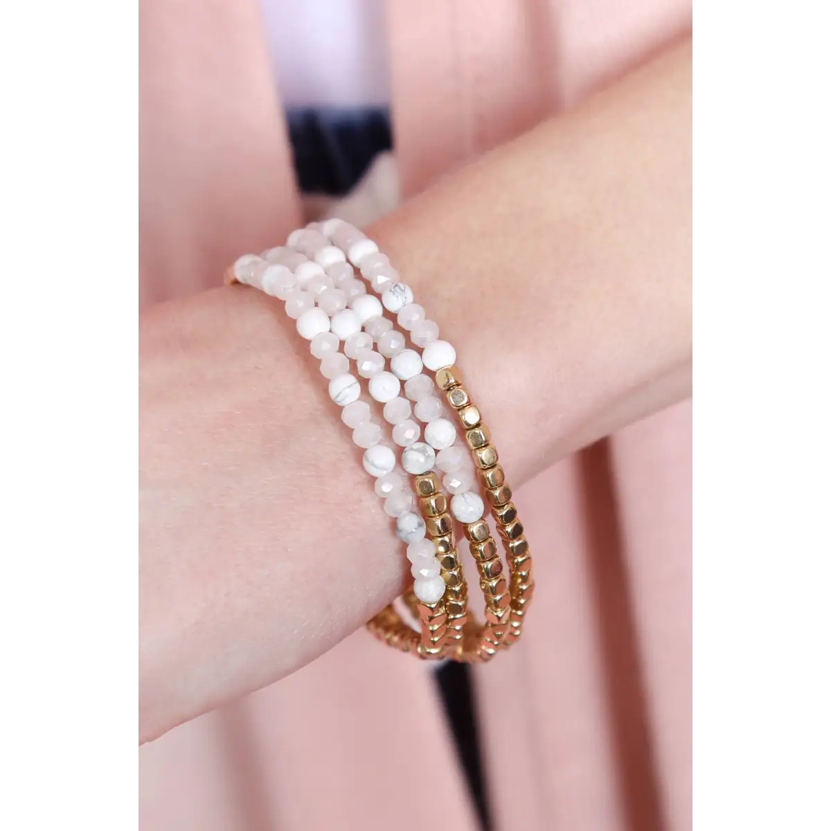 Stretch Bead Bracelets - Brass Stone - Set of 4 - Love and Repeat