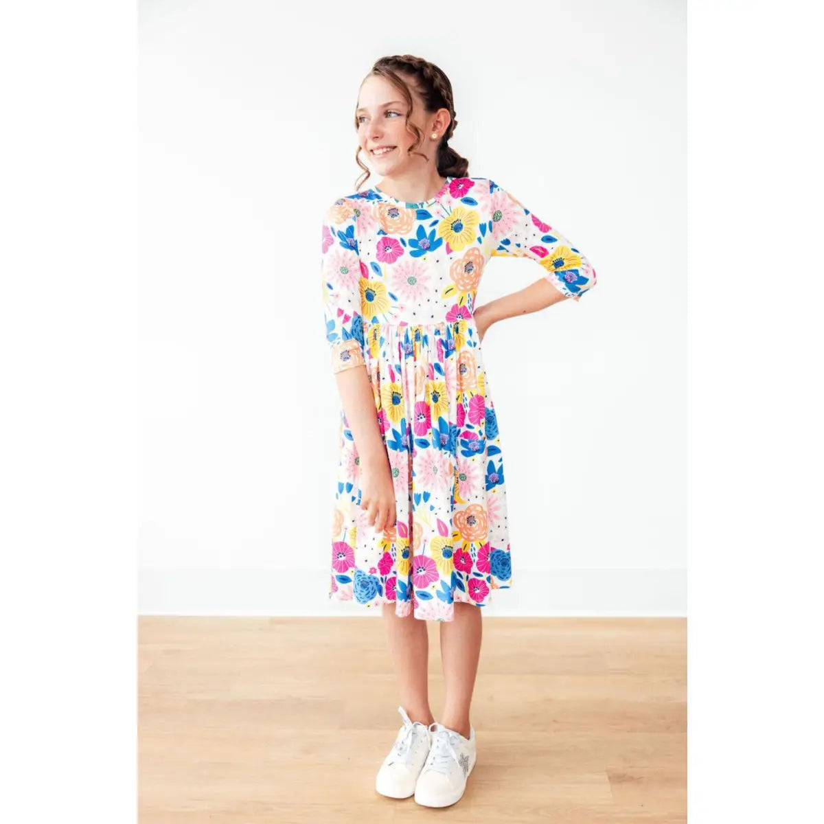 Sunshine Floral 3/4 Sleeve Pocket Twirl Dress - Mila & Rose ®