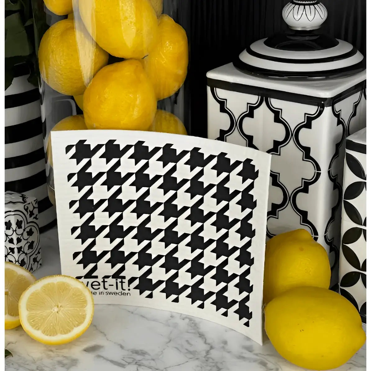 Swedish Dish Cloth - Houndstooth Black - Wet-it!