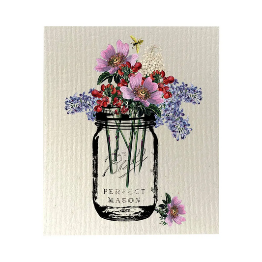 Swedish Dishcloth - Ball Jar Bouquet with Bee - set of 2 - Knollwood Lane