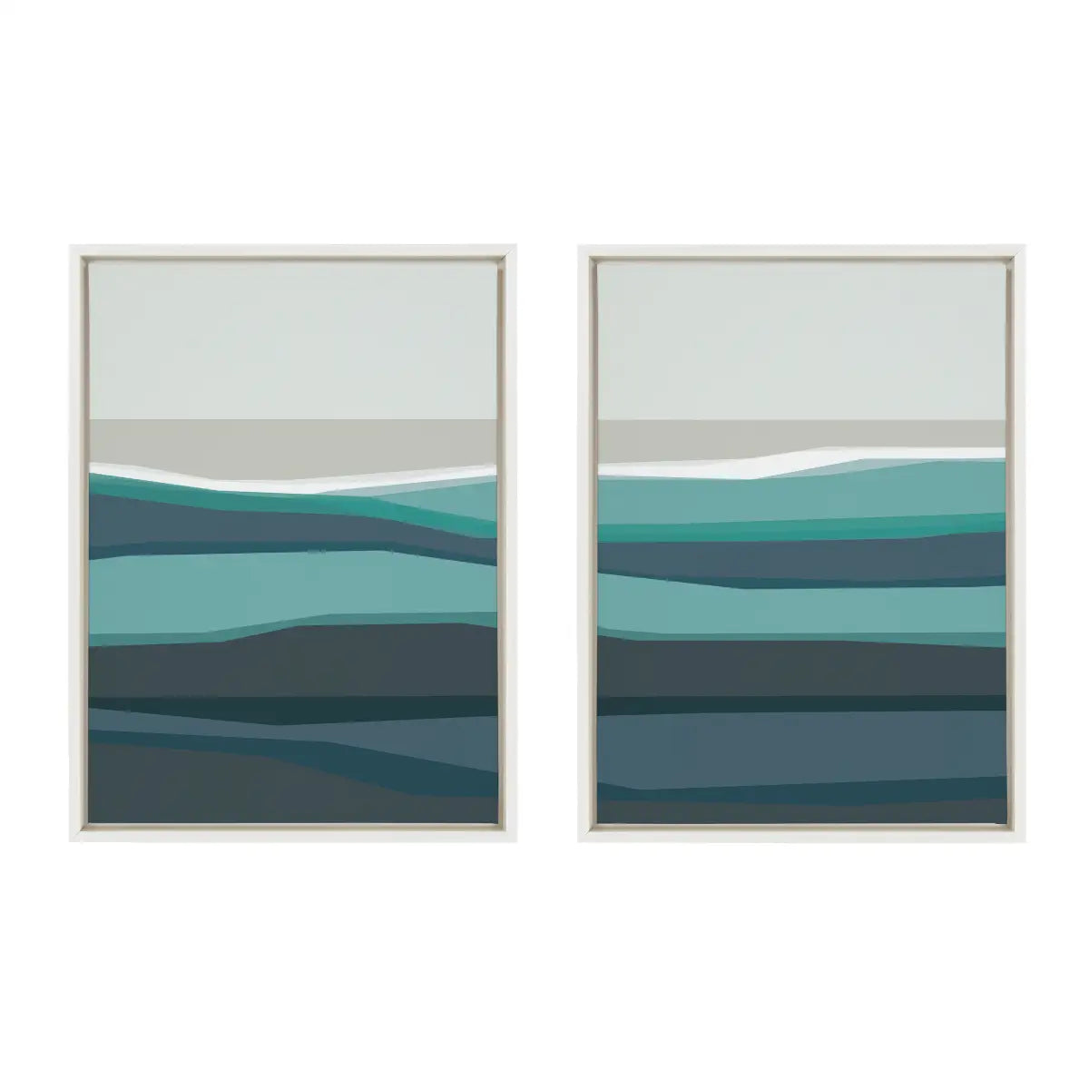 Framed Canvas - Abstract Teal Beach Horizon Left and Right - White / 2 Piece 18x24 - kateandlaurel