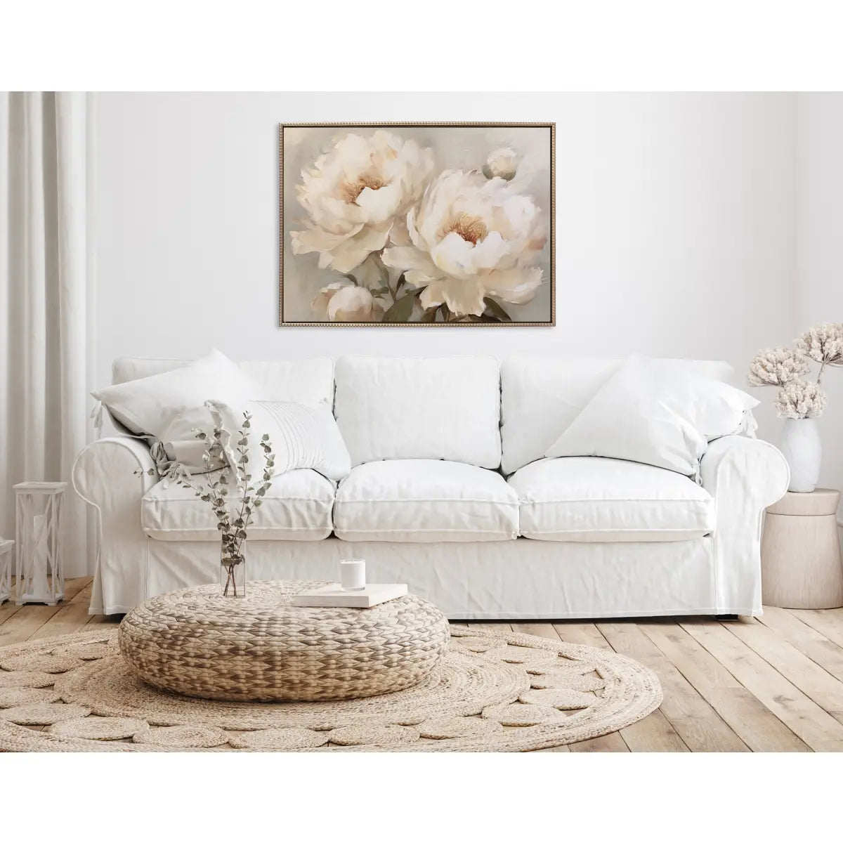 Beaded Painterly Peonies Framed Canvas - kateandlaurel