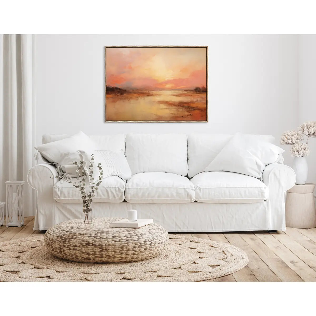 Framed Canvas Art - Beaded Peach Landscape - kateandlaurel