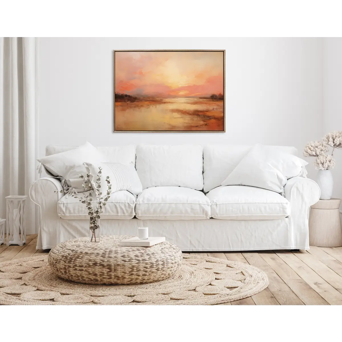 Framed Canvas Art - Beaded Peach Landscape - kateandlaurel