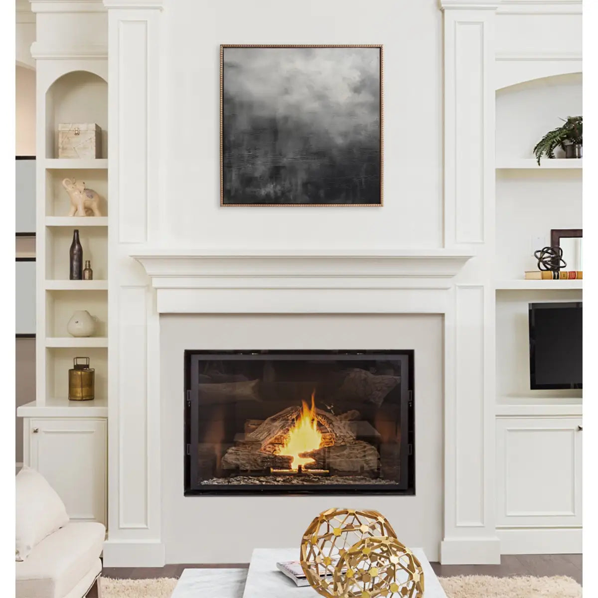 Tonal Abstract Black Gray Framed Canvas - Gold / 30x30 - kateandlaurel