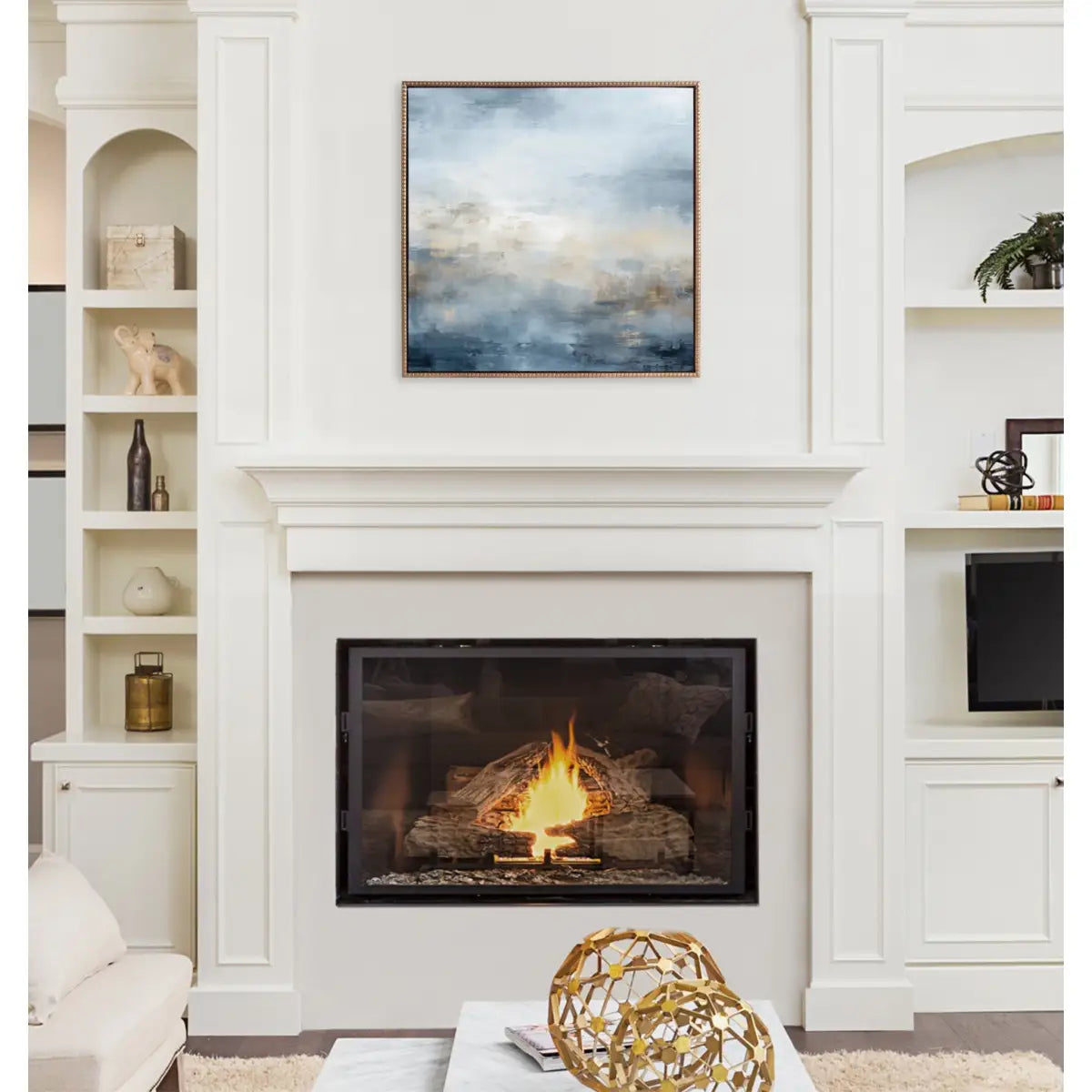 Tonal Abstract Blue Framed Canvas - Gold / 30x30 - kateandlaurel