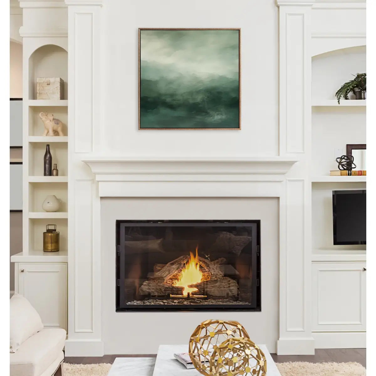 Tonal Abstract Sage Green Framed Canvas - Gold / 30x30 - kateandlaurel