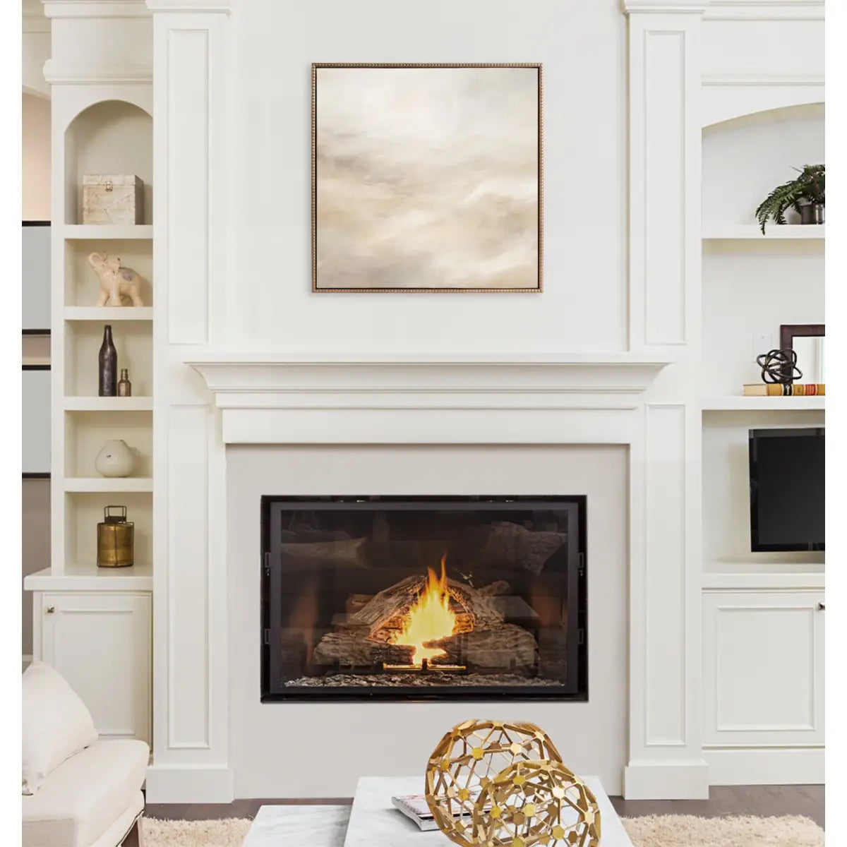 Tonal Abstract White Beige Framed Canvas - Gold / 30x30 - kateandlaurel
