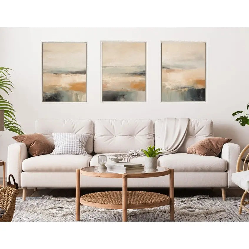 Framed Canvas Art - Blue Beach Ocean Coastal Abstract - Set of 3 - kateandlaurel