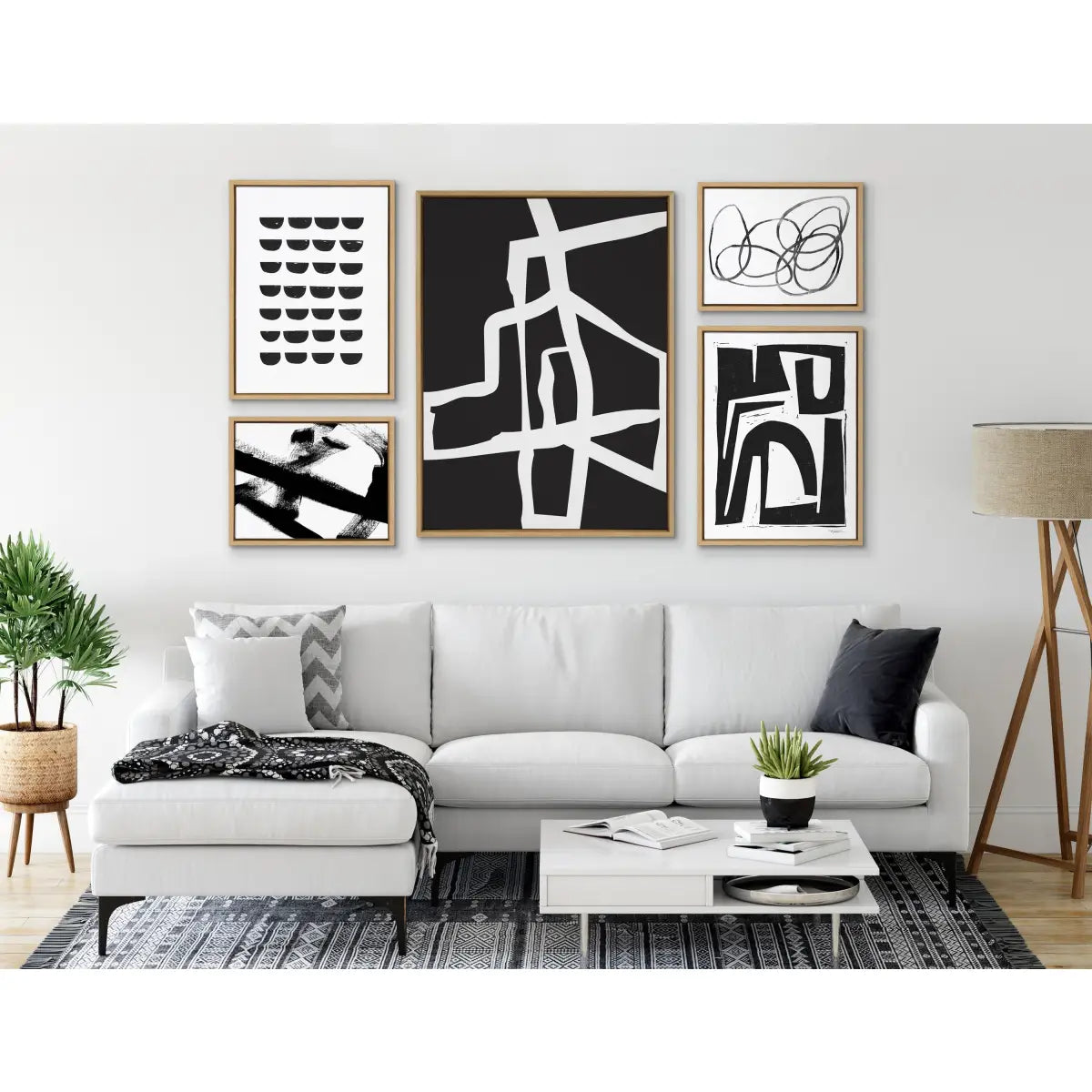 Bold Abstract White Stroke Framed Canvas - kateandlaurel