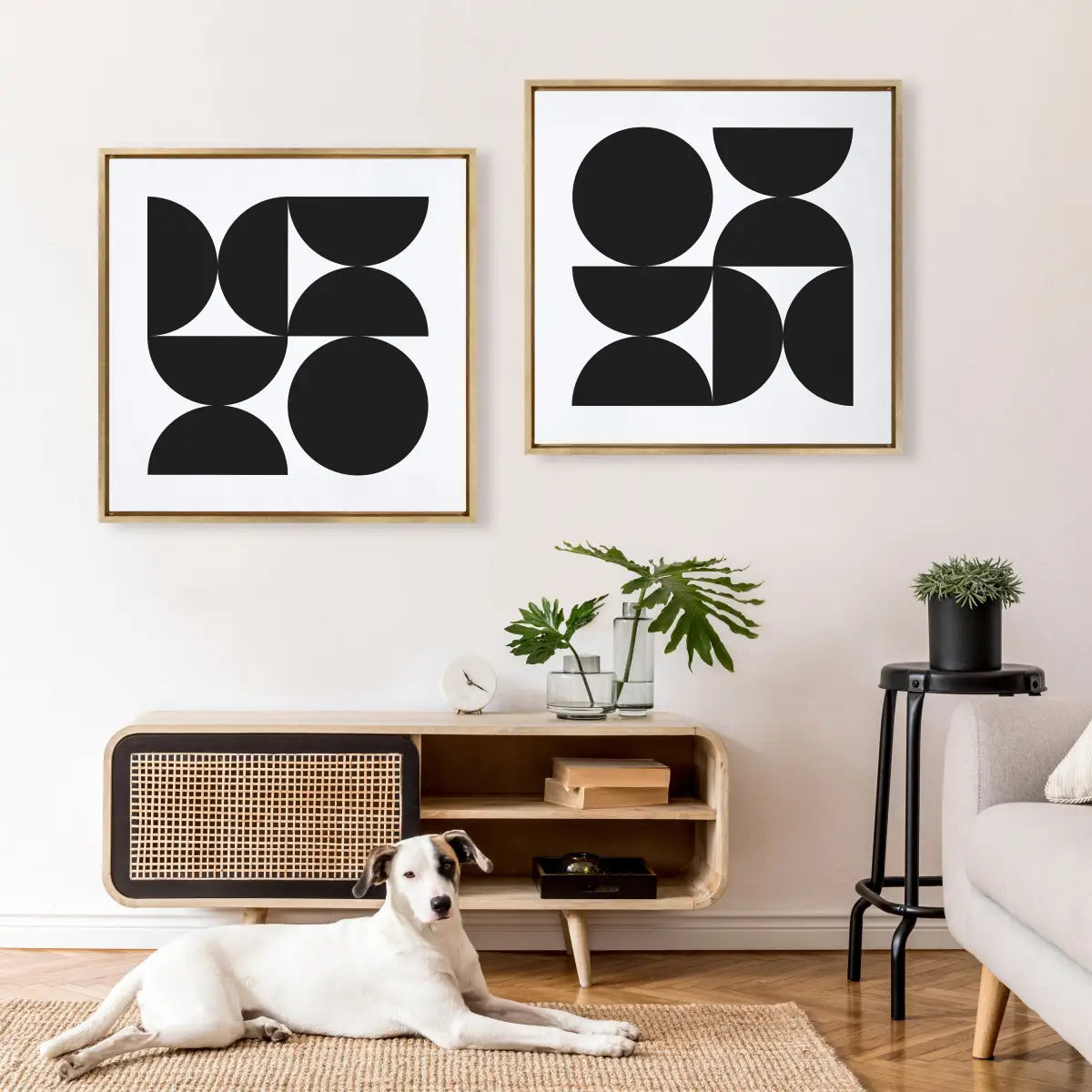 Framed Canvas - Bold Vintage Geometric Black and White - Gold / 30x30 - kateandlaurel