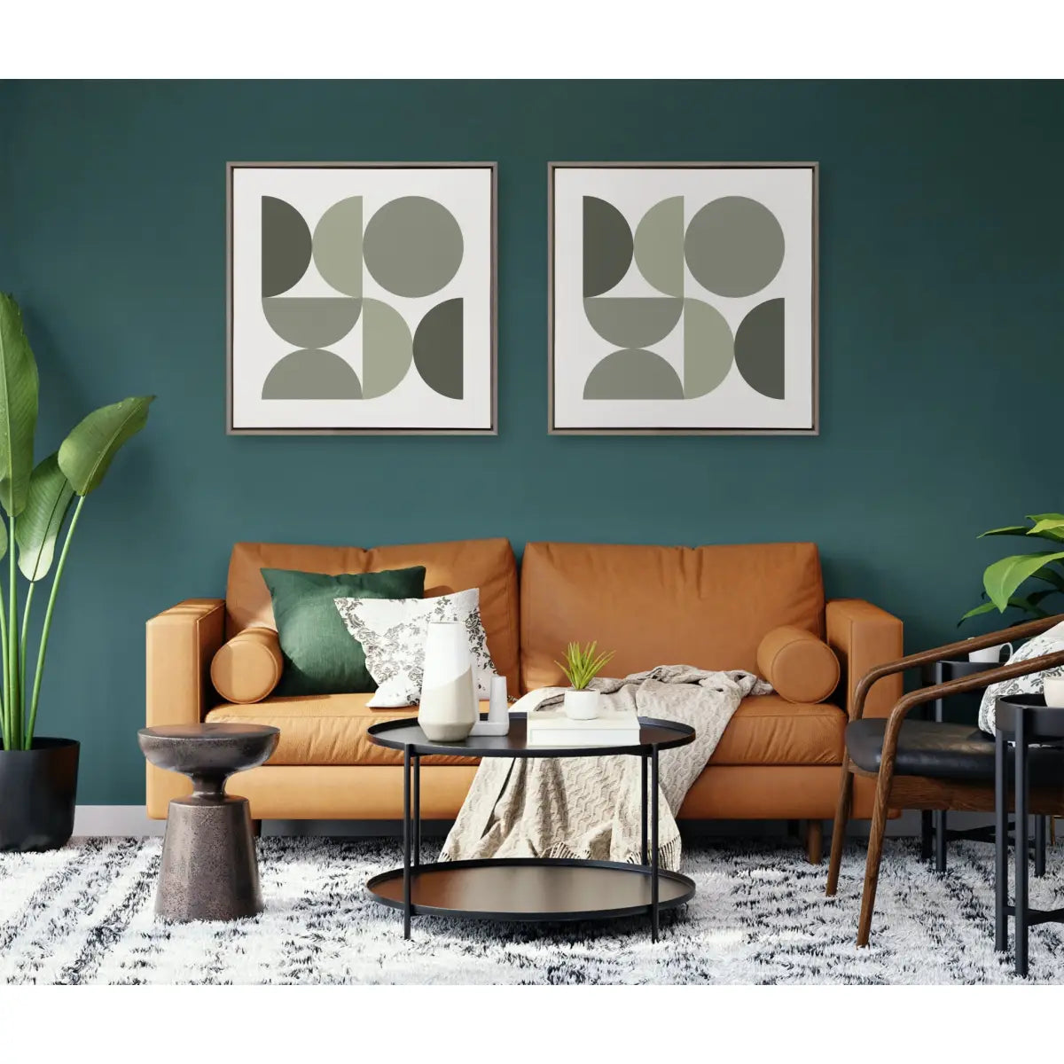 Framed Canvas - Bold Vintage Geometric Nourishing Greens - Gray / 30x30 - kateandlaurel