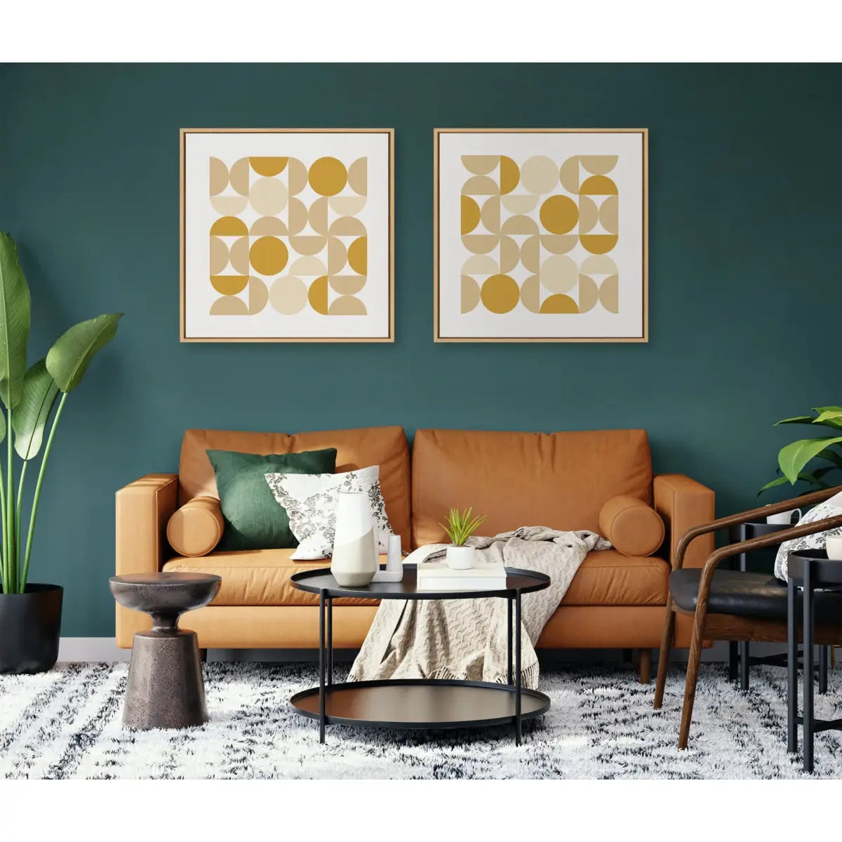 Framed Canvas - Circles and Curves Earthy Neutral - Natural / 30x30 - kateandlaurel