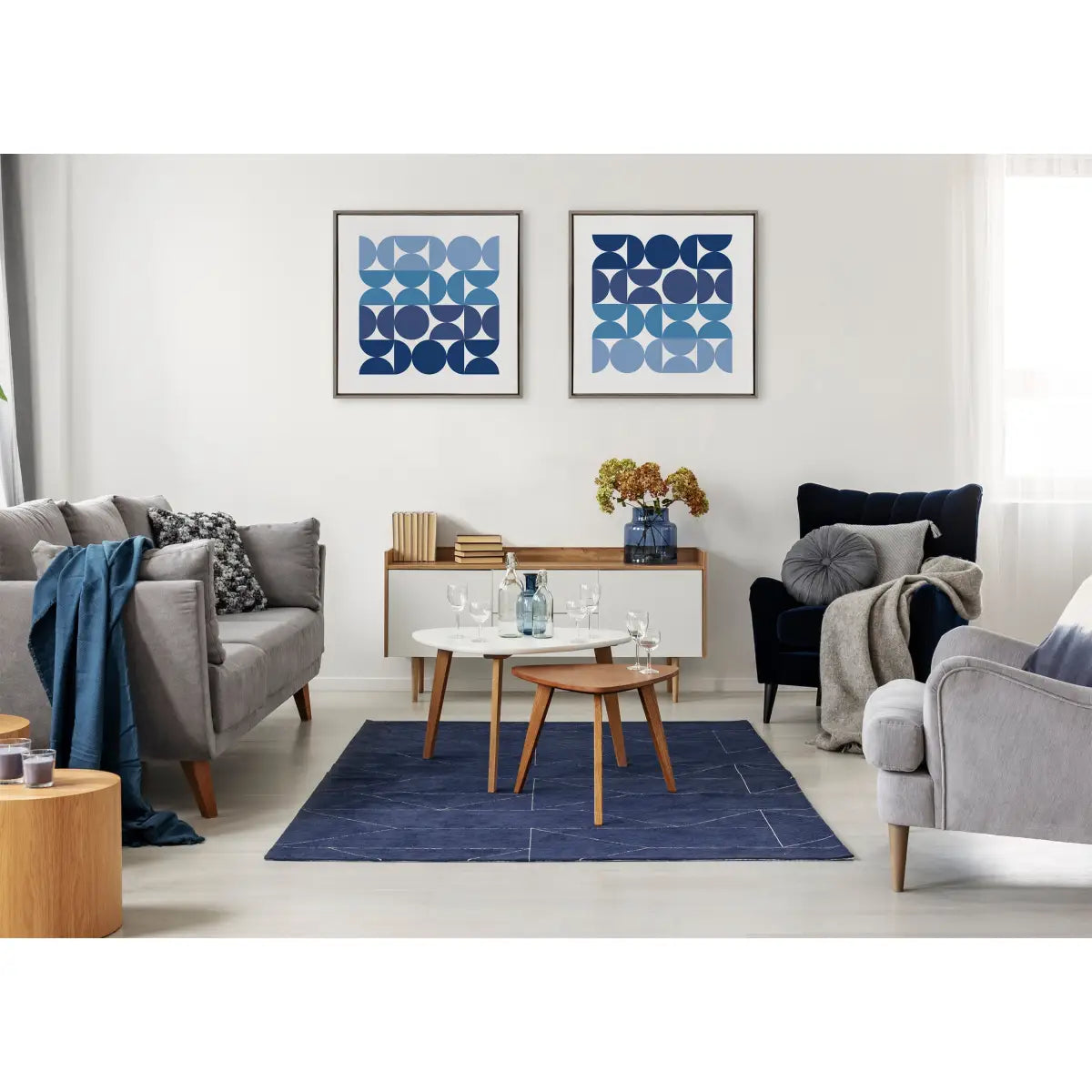 Framed Canvas - Circles and Curves Ocean Beach Blues - kateandlaurel