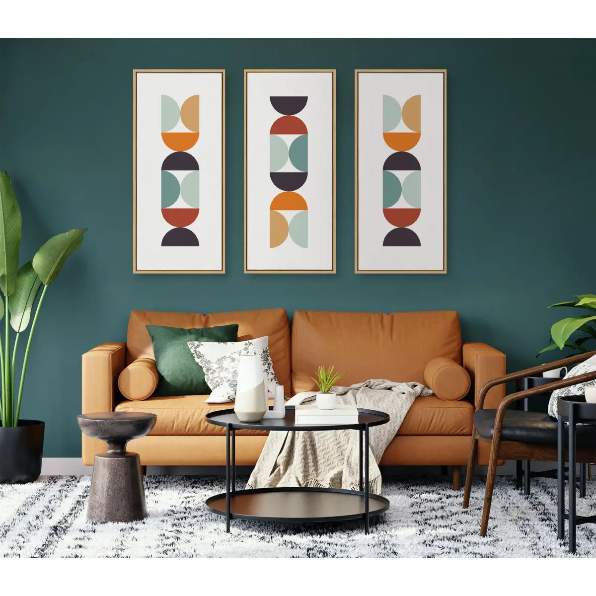 Framed Canvas - Circles and Curves Retro Color - kateandlaurel