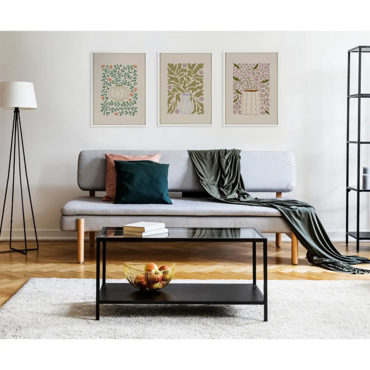 Framed Canvas Art - Colorful Abstract Retro Floral Green and Orange - White / 18x24 - kateandlaurel