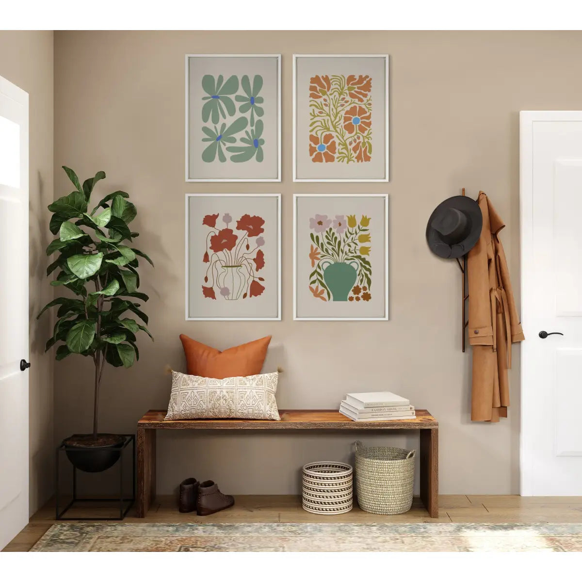 Framed Canvas - Colorful Abstract Retro Floral Groovy Green - White / 18x24 - kateandlaurel