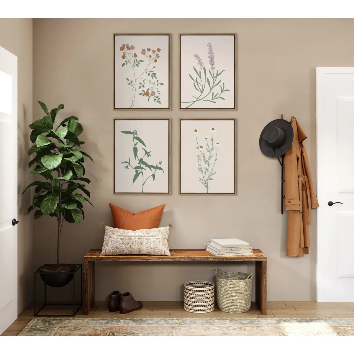 Framed Canvas - Delicate Illustrated Purple Wildflowers - Gold / 18x24 - kateandlaurel