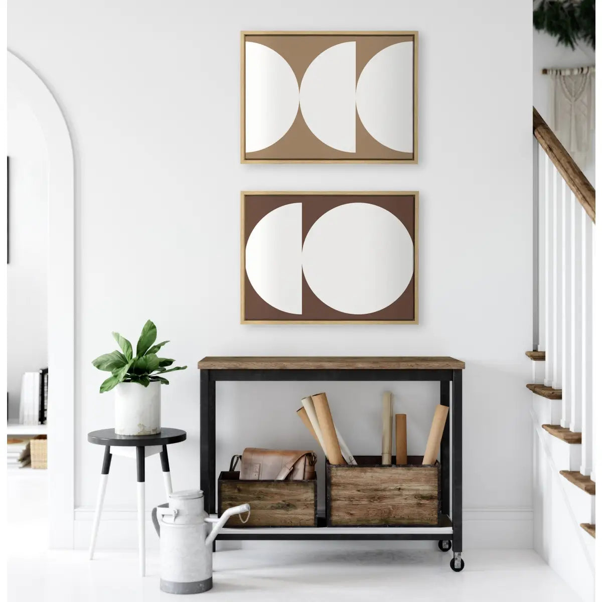 Framed Canvas - Earthy Boho Geometric Brown and Terra Cotta - Natural / 2 Piece 18x24 - kateandlaurel