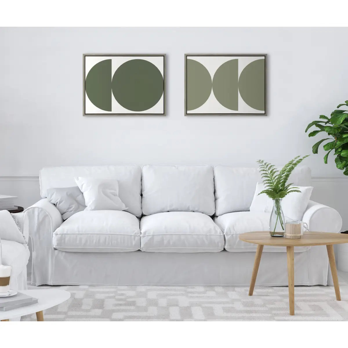 Framed Canvas - Earthy Boho Geometric - Olive Green and Earthy Boho - Gray / 2 Piece 18x24 - kateandlaurel