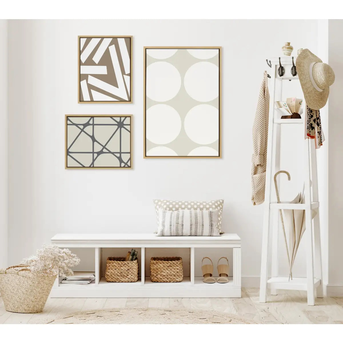 Elevated Modern Neutral Dots and Stained Glass Framed Canvas - 3 pc Set - kateandlaurel