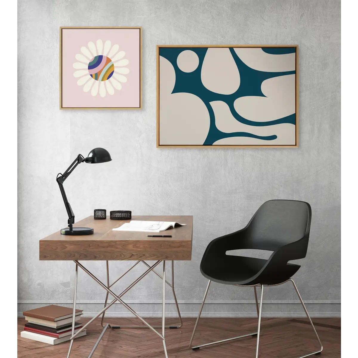 Happy Abstract Dark Green Teal and Tan Framed Canvas - kateandlaurel