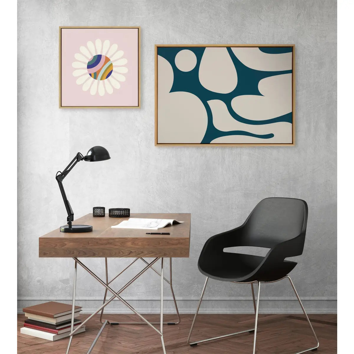 Happy Abstract Dark Green Teal and Tan Framed Canvas - kateandlaurel