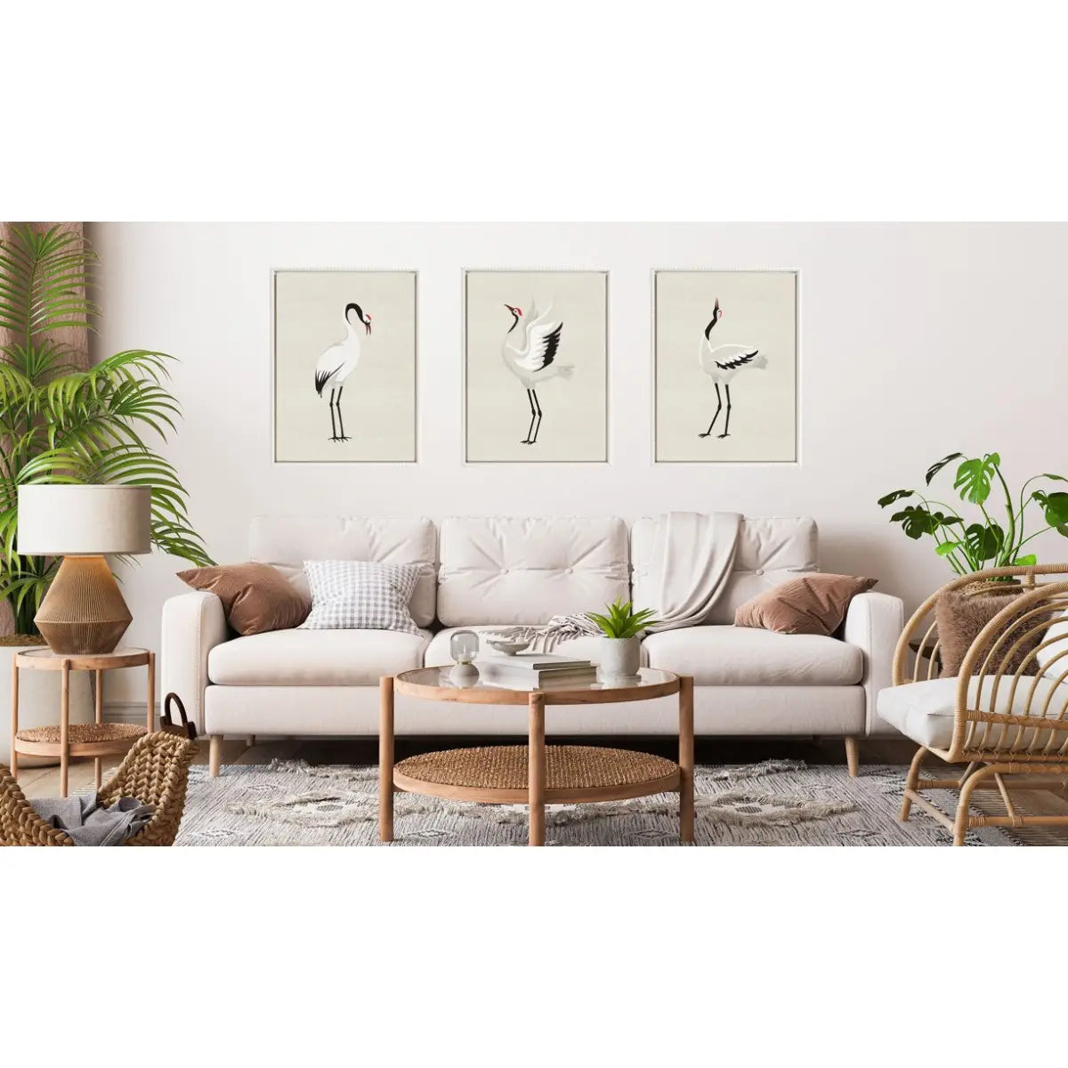 Japanese Crane Bird with Red Crown Framed Canvas Art - Set of 3 - kateandlaurel