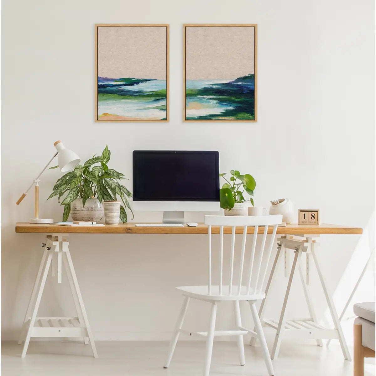 Canvas Art Print Set of 2 - Lake Huron I and II Neutral Linen - kateandlaurel