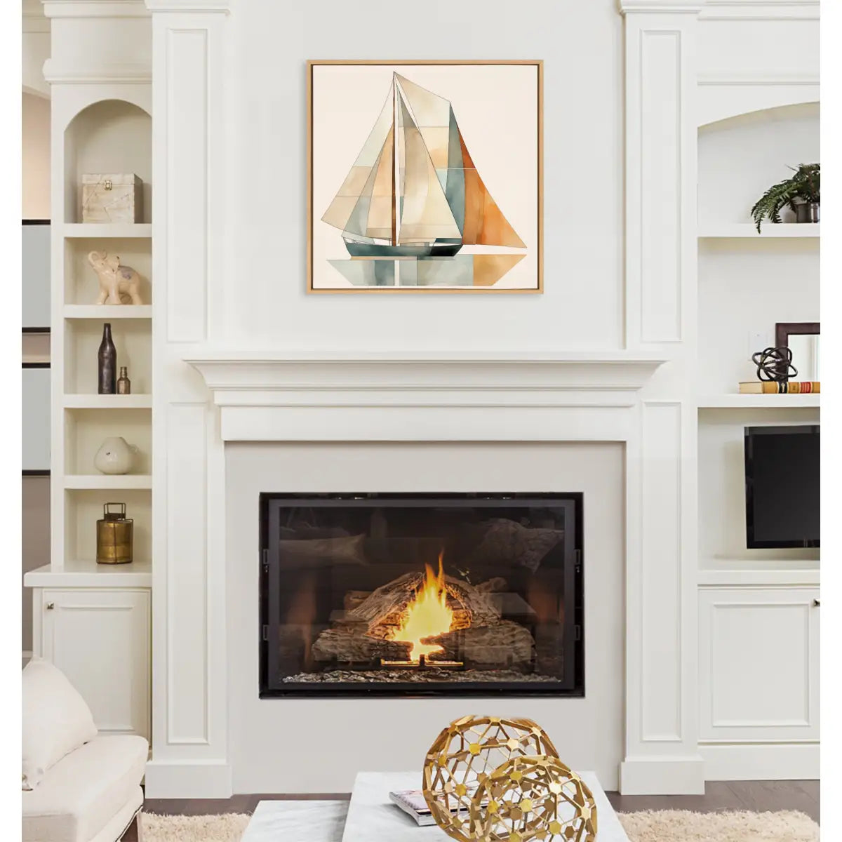 Framed Canvas Art - Mid Century Modern Geometric Sailboat - kateandlaurel