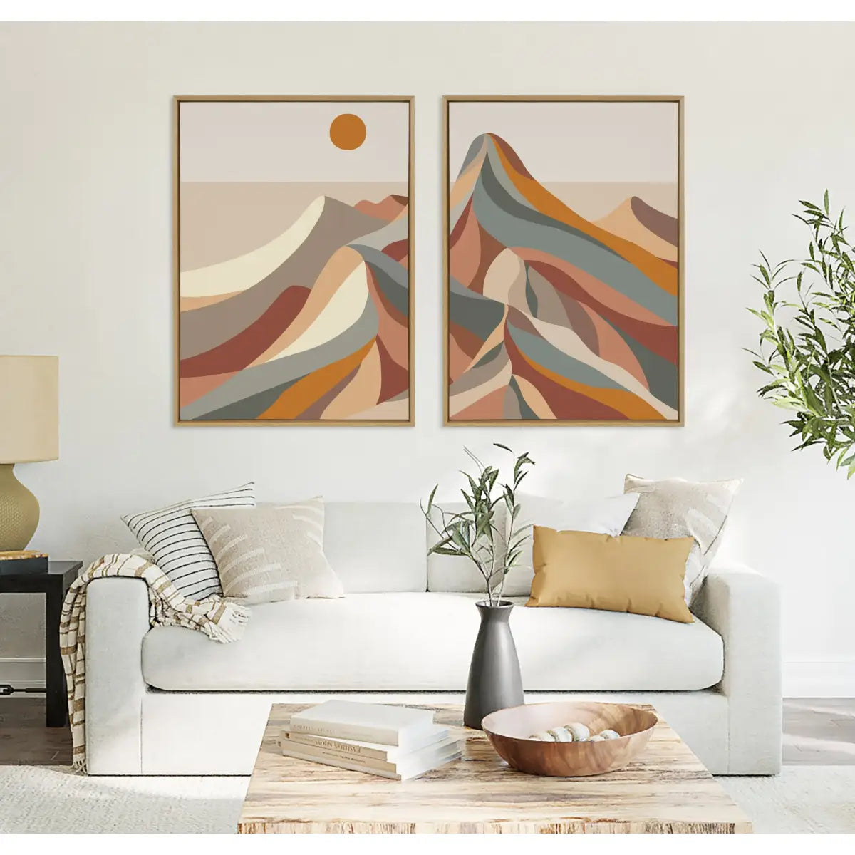 Canvas Art Print Set of 2 - Mid Century Modern Mountains - Natural / 2 Piece Set 28x38 - kateandlaurel