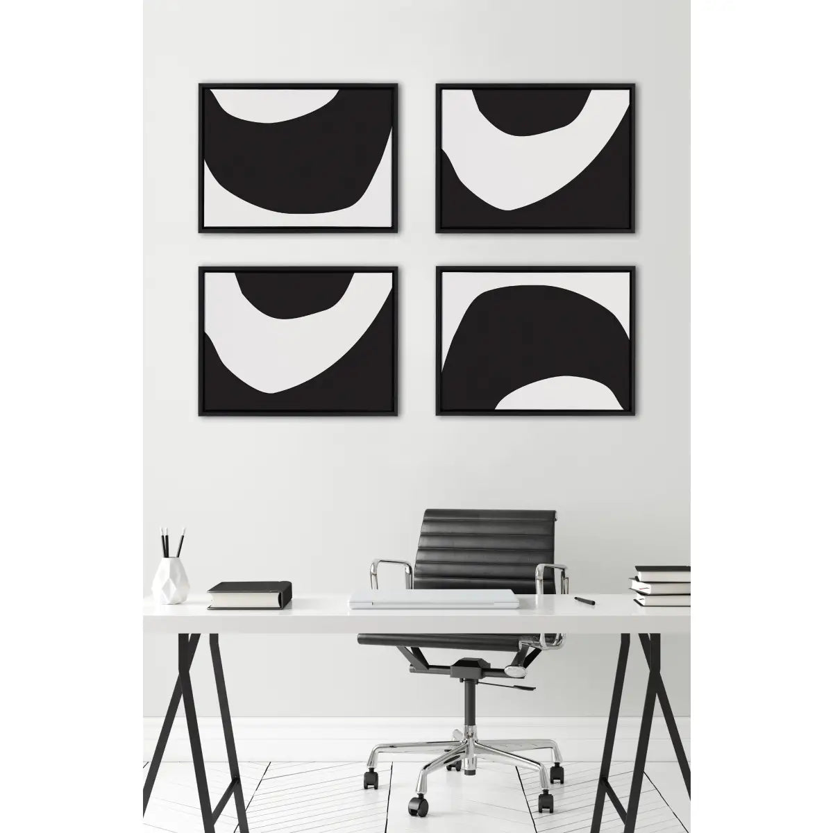 Minimal Modern Organic Abstraction 1 and 2 Black and White Framed Canvas Art Set - Black / 2 Piece Set 18x24