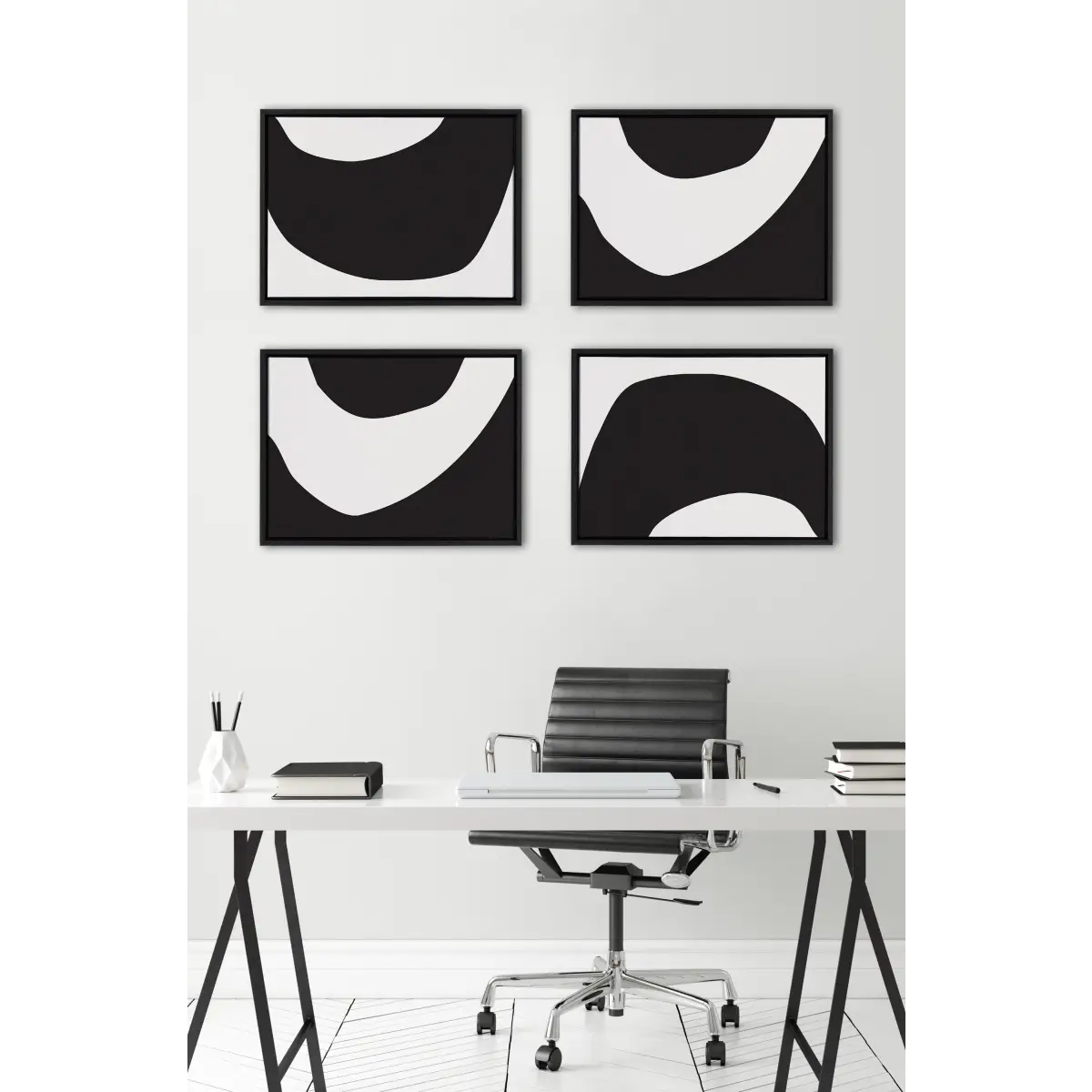 Minimal Modern Organic Abstraction 1 and 2 Black and White Framed Canvas Art Set - Black / 2 Piece Set 18x24