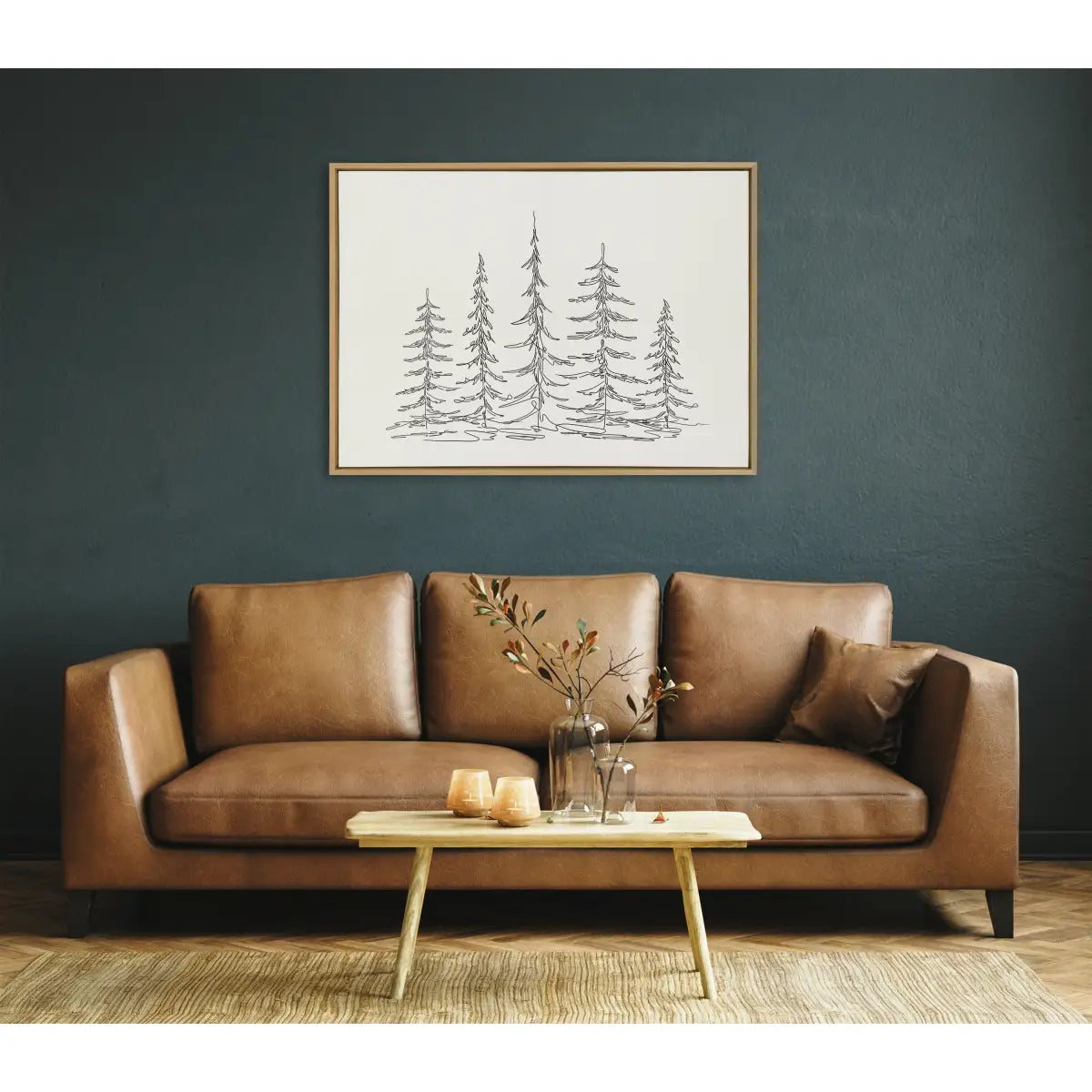 Framed Canvas - Minimalist Evergreen Trees Sketch - kateandlaurel