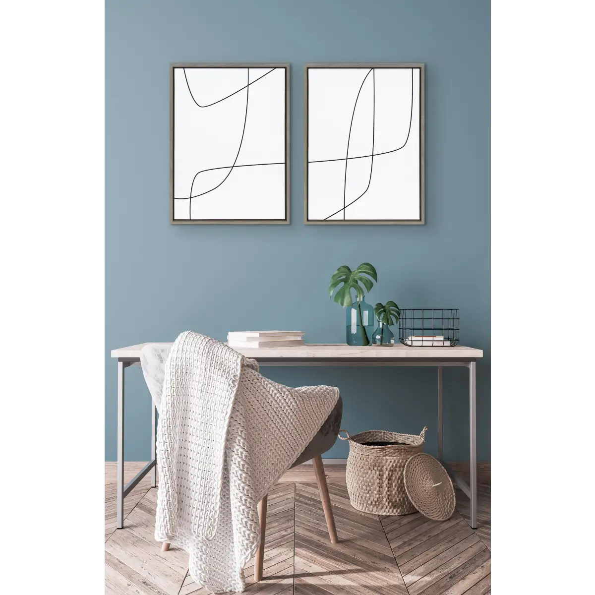 Framed Canvas - Modern Line Abstract 3 and 4 Black and White - kateandlaurel