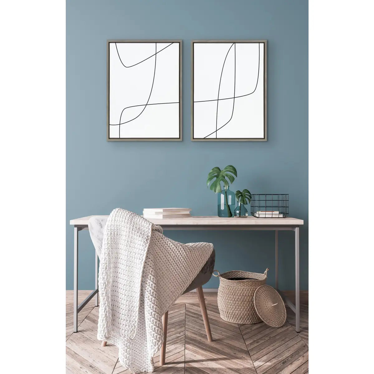Framed Canvas - Modern Line Abstract 3 and 4 Black and White - kateandlaurel