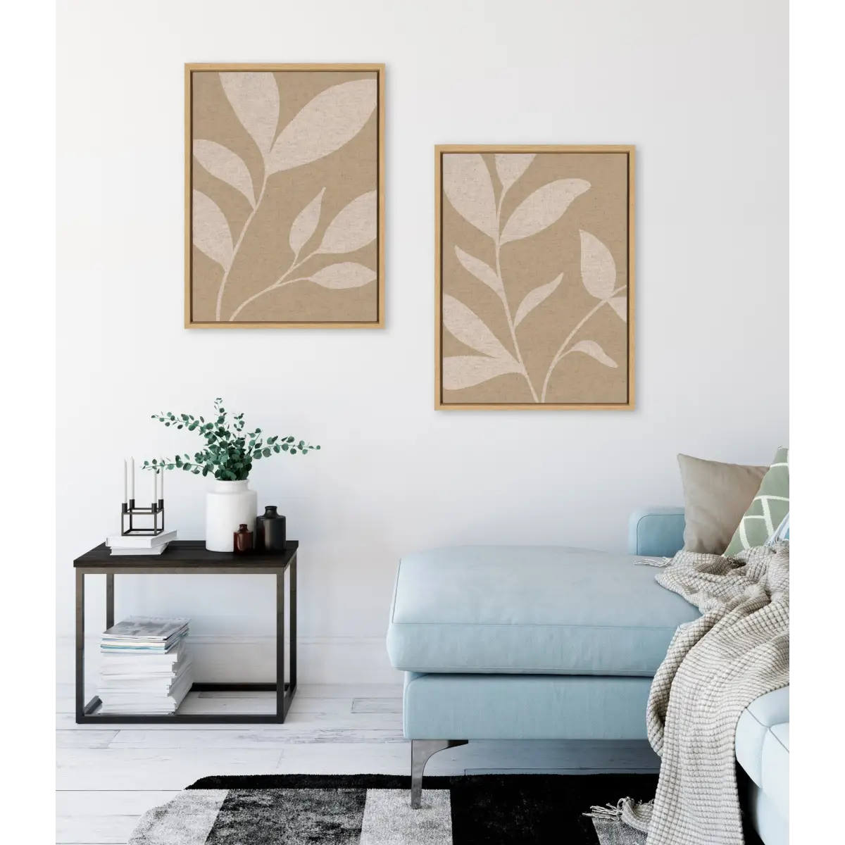 Framed Canvas Art Set - Modern Neutral Botanical Abstract Print No 2 and 3 Neutral Linen - Natural / 2 Piece Set 18x24