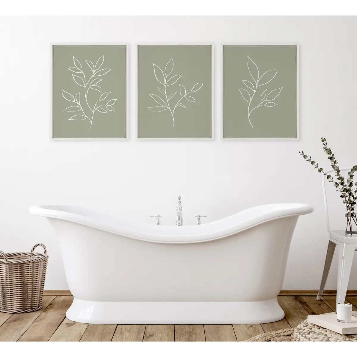 Framed Canvas - Modern Sage Green Botanical Line Sketch Print 1 2 and 3 - White / 3 Piece 18x24 - kateandlaurel