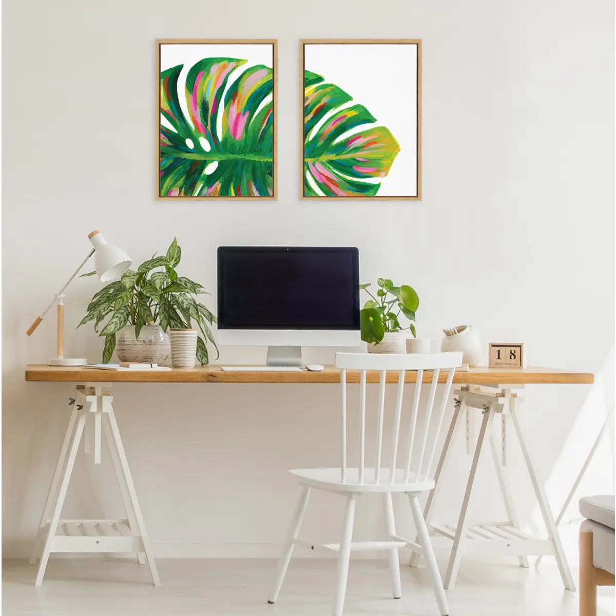 Canvas Art Print Set of 2 - Sylvie Monstera by Jessi Raulet of Ettavee - Natural / 2 Piece Set 18x24 - kateandlaurel