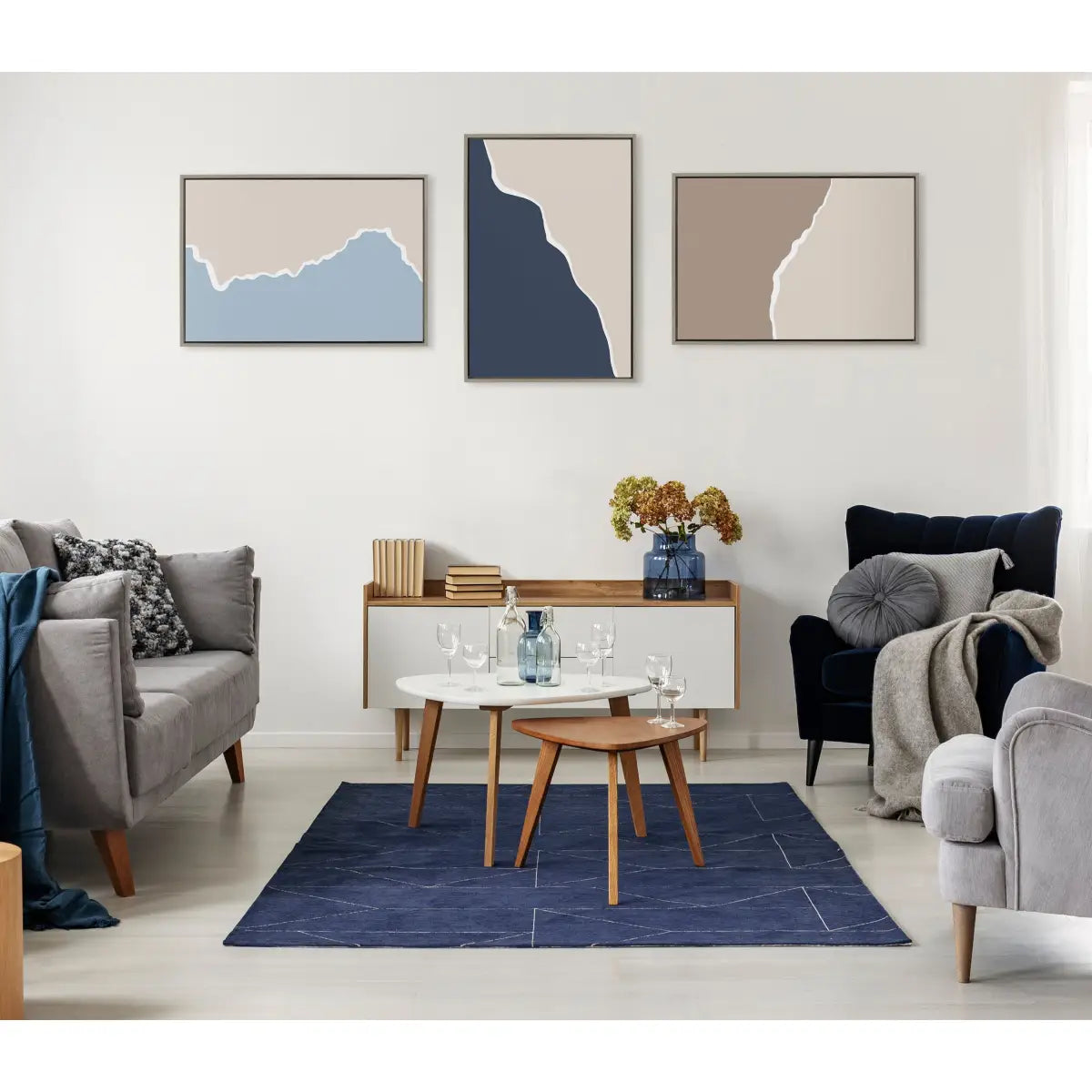 Framed Canvas Art - Muted Abstract Landscape Beige and Blue - Gray / 23x33 - kateandlaurel