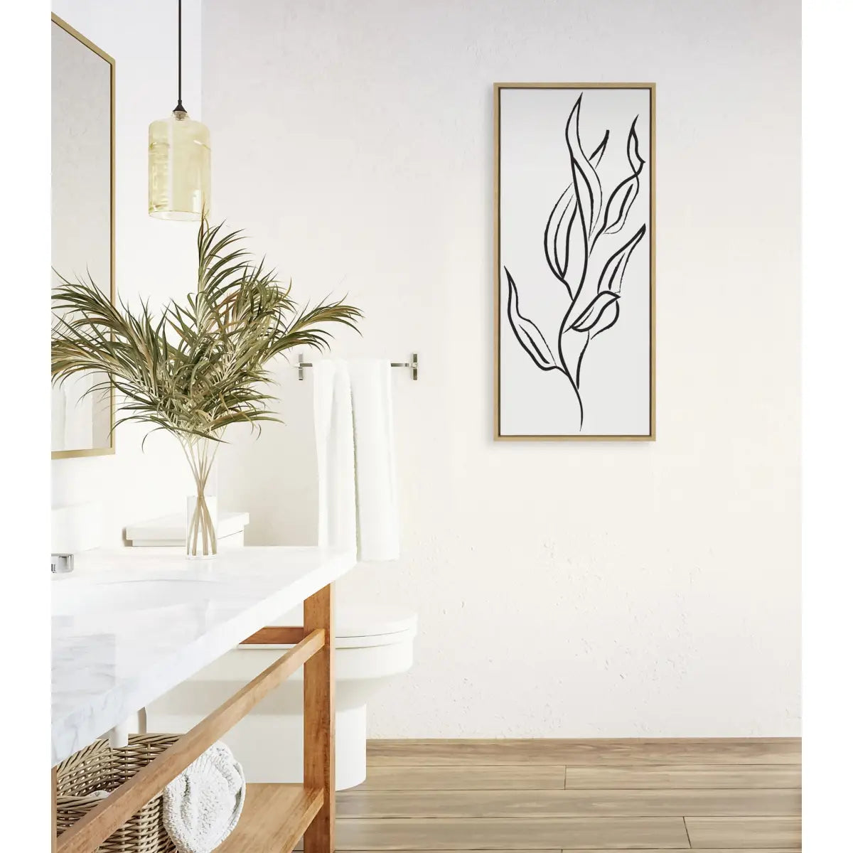 Muted Illustrated Botanical Black and White Framed Canvas - Natural / 18x40 - kateandlaurel