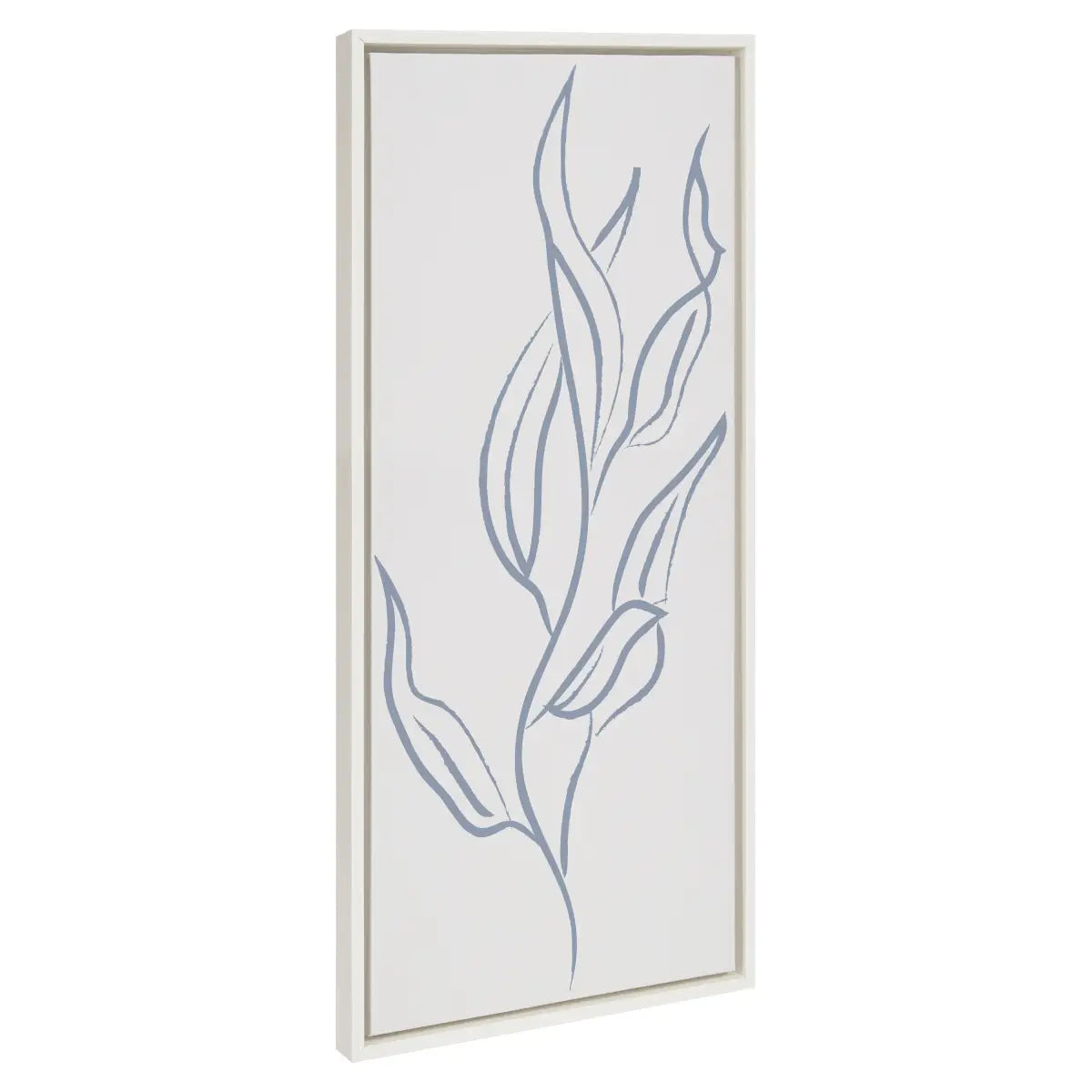Framed Canvas - Muted Illustrated Botanical Light Blue and Beige - White / 18x40 - kateandlaurel