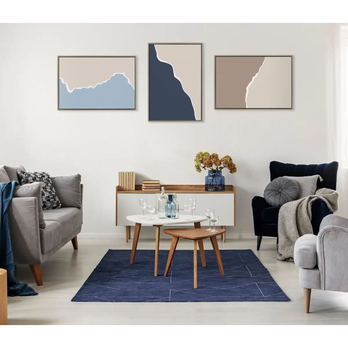 Framed Canvas Art - Ocean and Beach Abstract Landscape - Gray / 23x33 - kateandlaurel