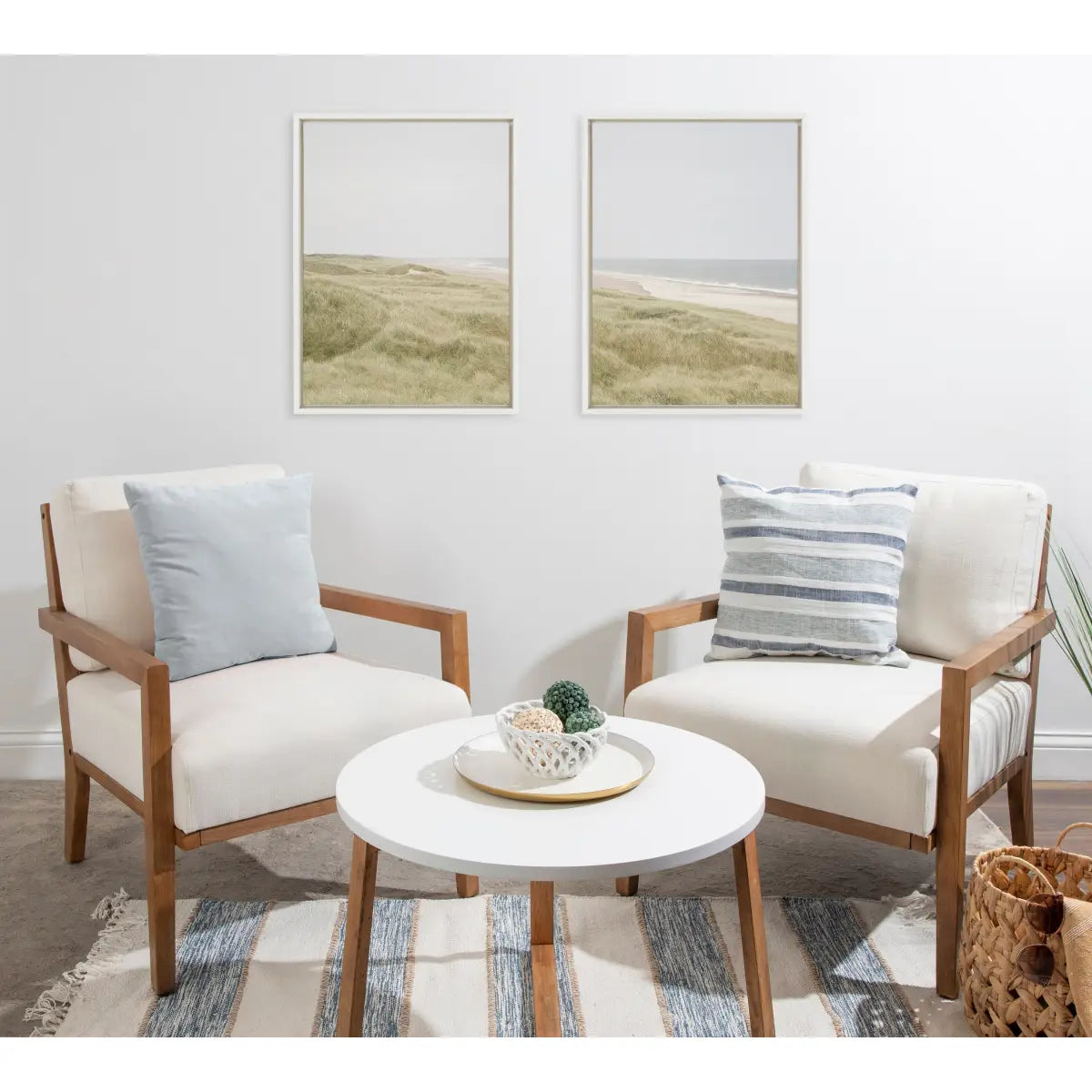Framed Canvas Art Set - Peaceful and Serene Coastal Landscape Left and Right - kateandlaurel