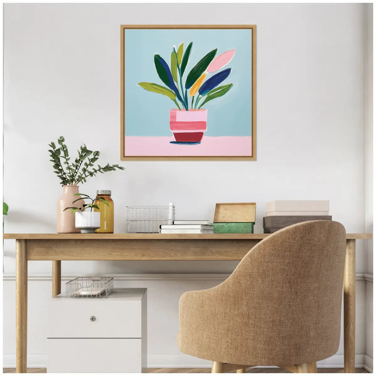 Playful Potted Plant Still Life Framed Canvas - kateandlaurel