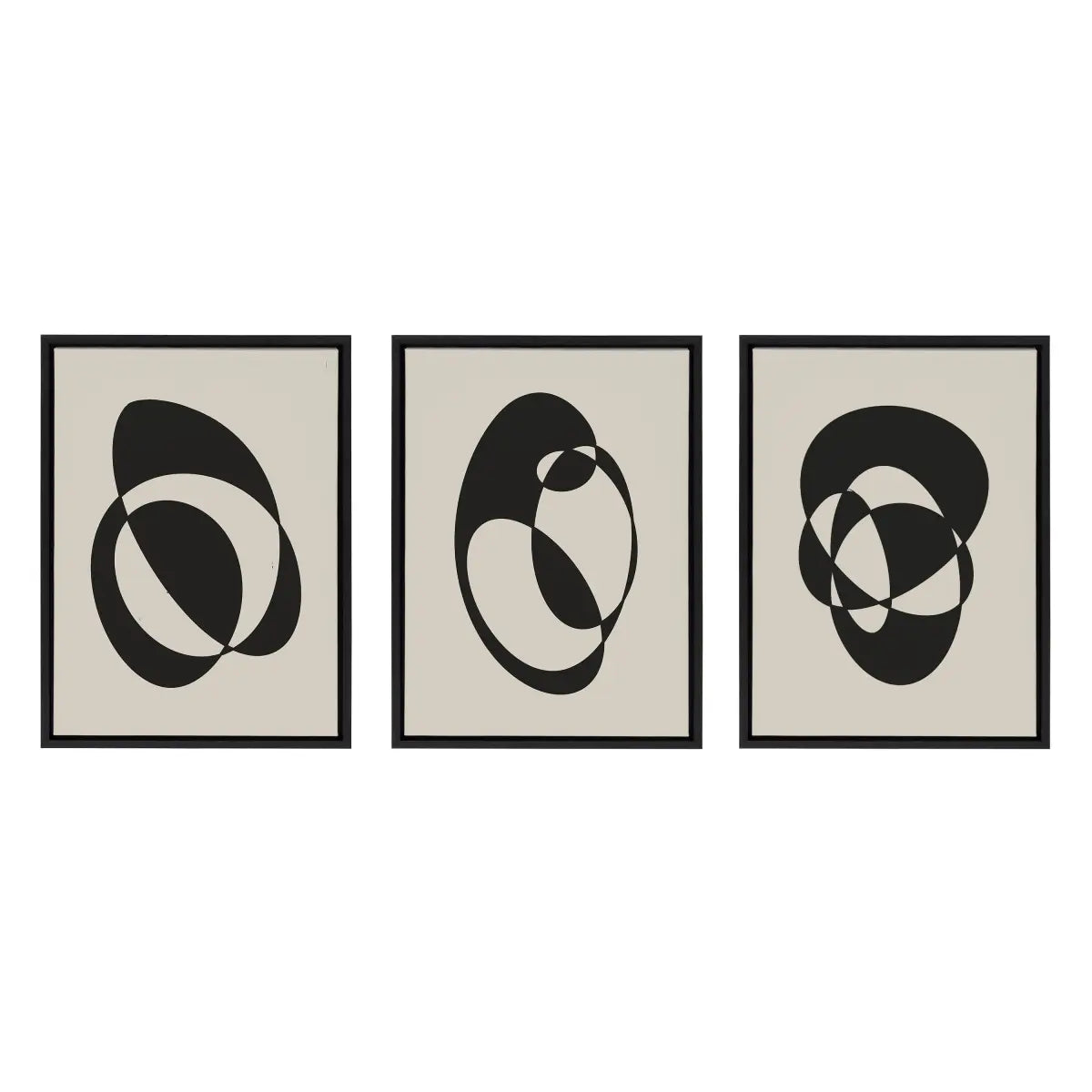 Retro MCM Abstract Graphic Shapes Framed Canvas Art - Set of 3 - kateandlaurel