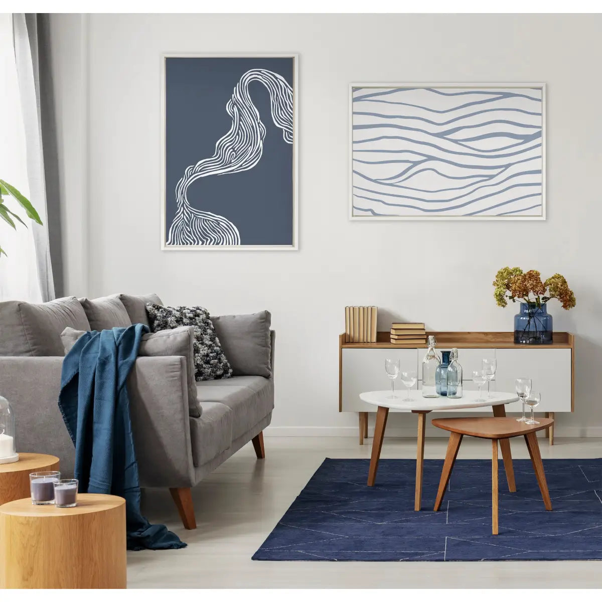 Framed Canvas - Rich Blue Abstract River - kateandlaurel