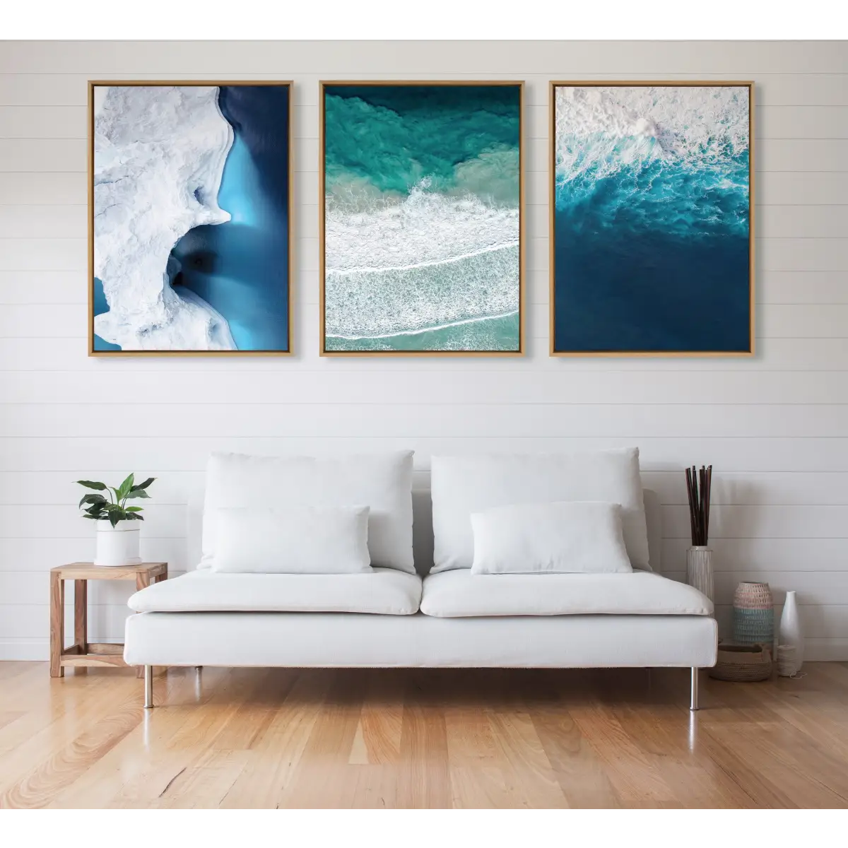 Framed Canvas - Seascape of Splashing Waves - kateandlaurel